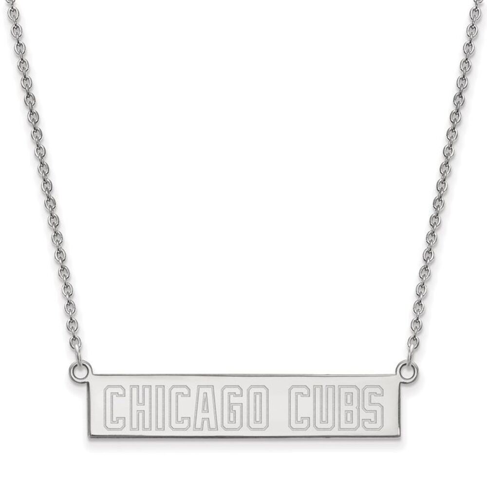 Sterling Silver MLB Chicago Cubs Small Bar Necklace, 18 Inch